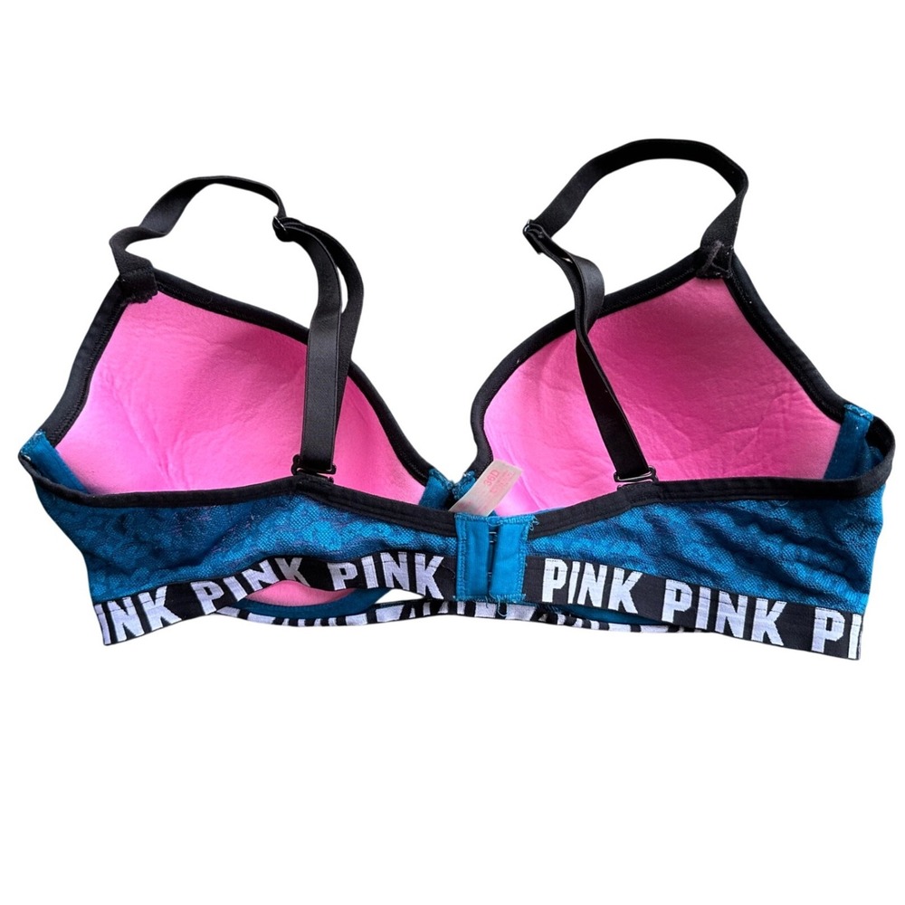 Victorias Secret PINK Wear Everywhere Demi Bra 36D Teal Blue Lace Logo Band